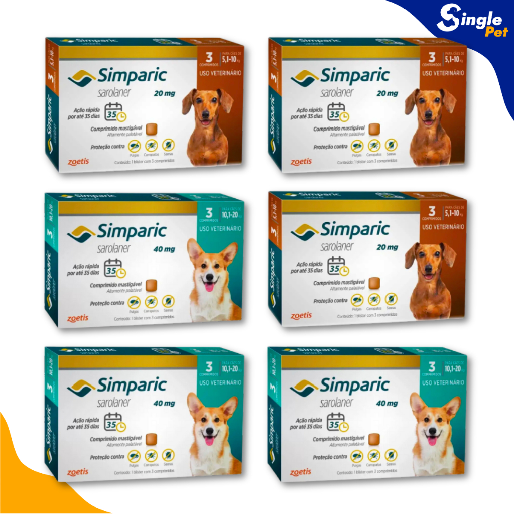 Zoetis Simparic Antipulgas Para Cães 3s Kit 6 - 3 20mg 5,1kg A 10kg - 3 ...