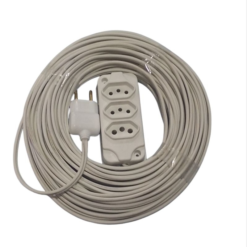 EXTENSÃO FIO PARALELO 10 METROS 3 TOMADAS 2X2.5MM. Cor Branco | Shopee ...