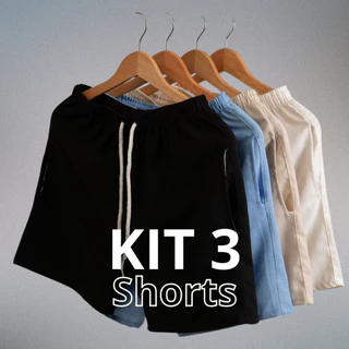 Kit 3 Short Linho Bermuda Mauricinho sarja colorida qualidade premium Atacado Promoção