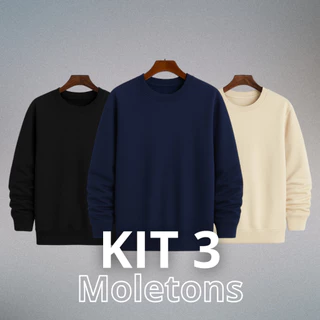 Kit 3 Moletom Careca Unissex Gola redonda flanelado Liso variedades de cores algodão Promoção com ribana PROMOÇÃO