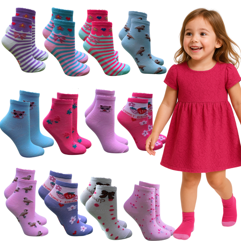 kIT 12 PARES DE MEIAS COLORIDAS INFANTIL FEMININA MENINA | Shopee Brasil