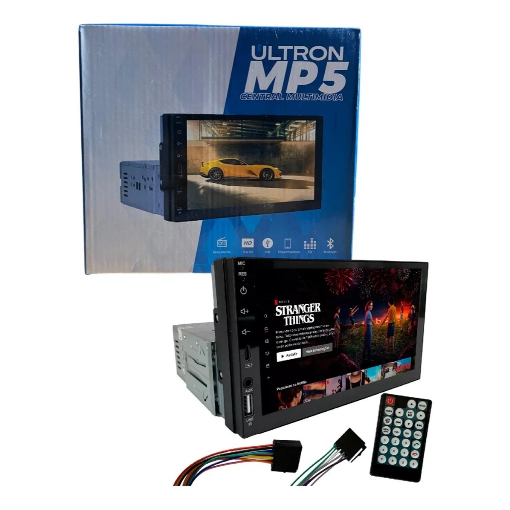 MULTIMÍDIA 7 POLEGADAS 1DIN MP5 T3 CARPLAY ANDROID AUTO USB SD ...