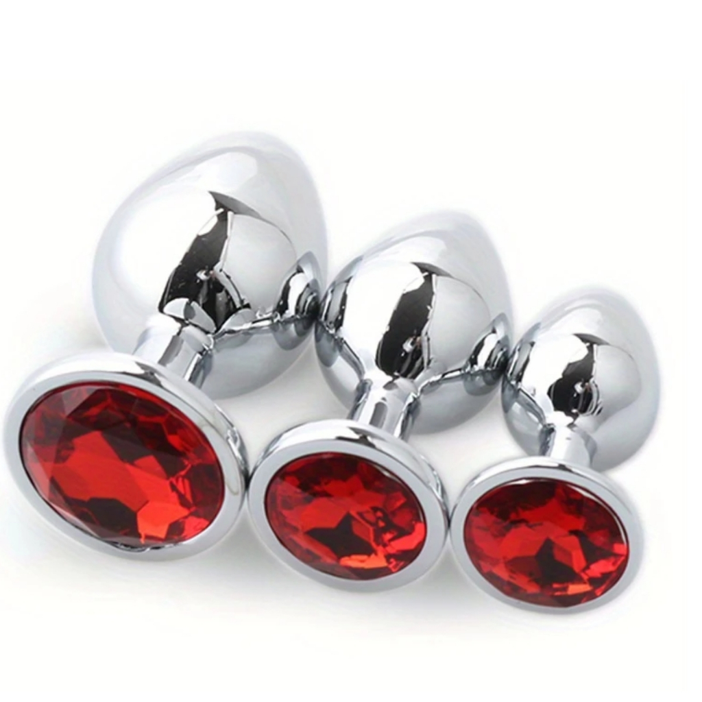 3 Plug Kit Anal Metálico Redondo Pequeno Médio e Grande Envio Discreto