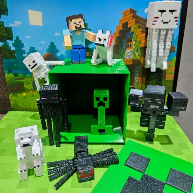 Caixa Bloco Creeper Minecraft com 9 miniaturas articuladas | Shopee Brasil