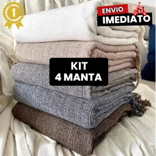 Kit 4 Manta Para Sofá Gigante 2,40 x 1,80 100% Algodão Protetor Decoração Elegante Premium