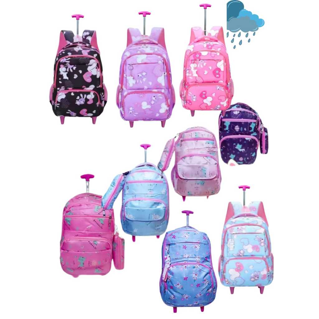 Mochila Feminina com Rodinha Impermeável Nylon Estampado Cdy Volta as Aulas