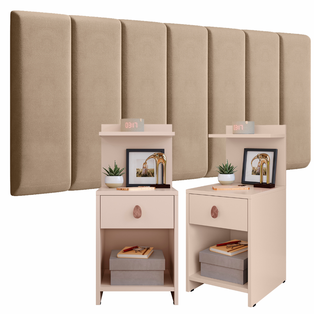 CONJUNTO QUARTO KIT MOZAO COM CABECEIRA MODULADA + KIT CRIADO CAMA MUDO ...