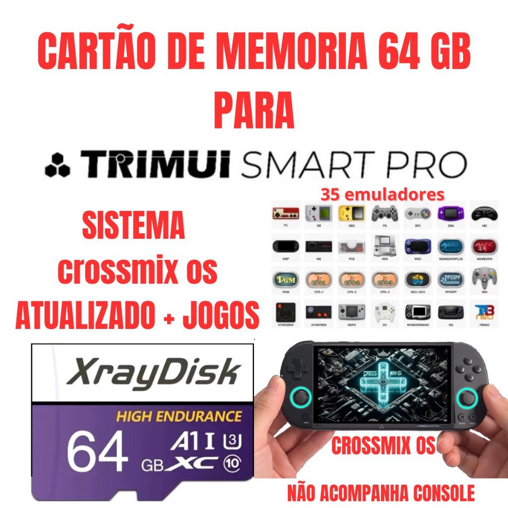 Cartão Micro SD + Sistema CrossMix-OS Atualizado P/ TRIMUI SMART PRO ...