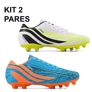 Kit 2 pares de chuteira de campo chuteira de futebol masculina costurada