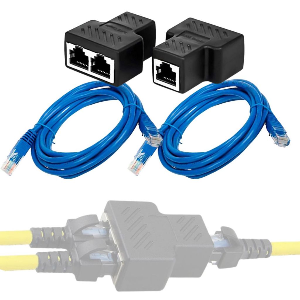 Cabo Adaptador para Dividir Internet Dois Aparelhos + 2 Cabos de Rede ...
