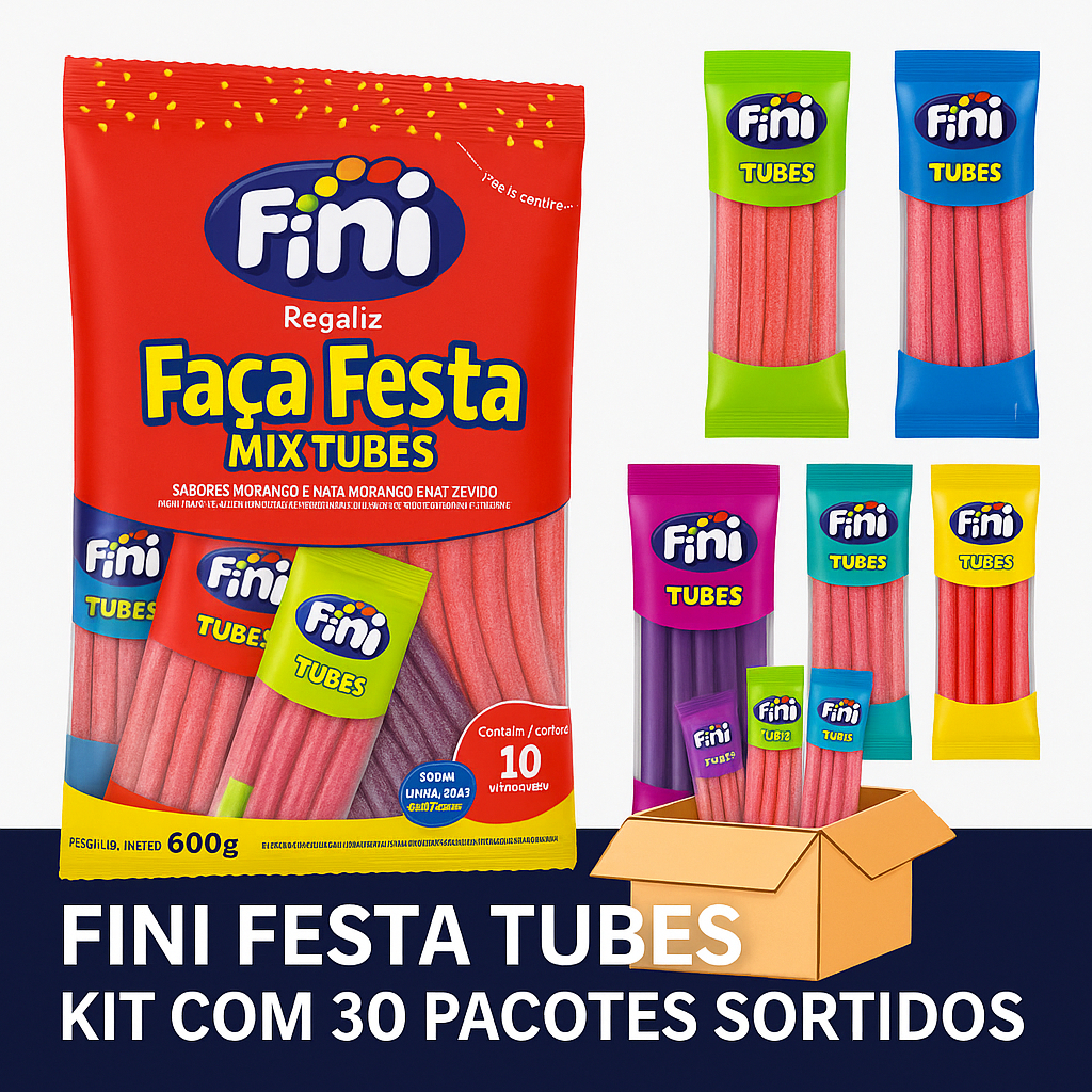 Bala Fini Tubes Sortidos (30 pacotes): Ideal para sacolinhas surpresa. Envio imediato.