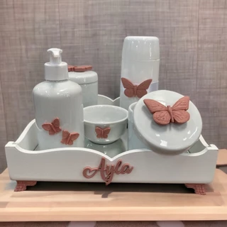 Kit higiene do Bebe porcelana Borboleta mod 2 com nome em Oferta na Shopee