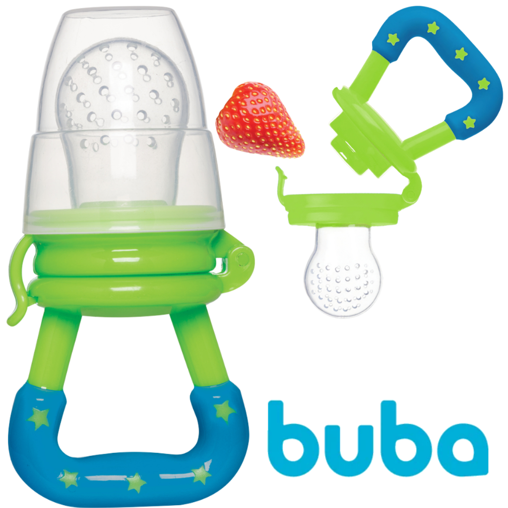 Porta Frutinha Buba Chupeta Alimentadora Silicone Verde Azul Livre de ...