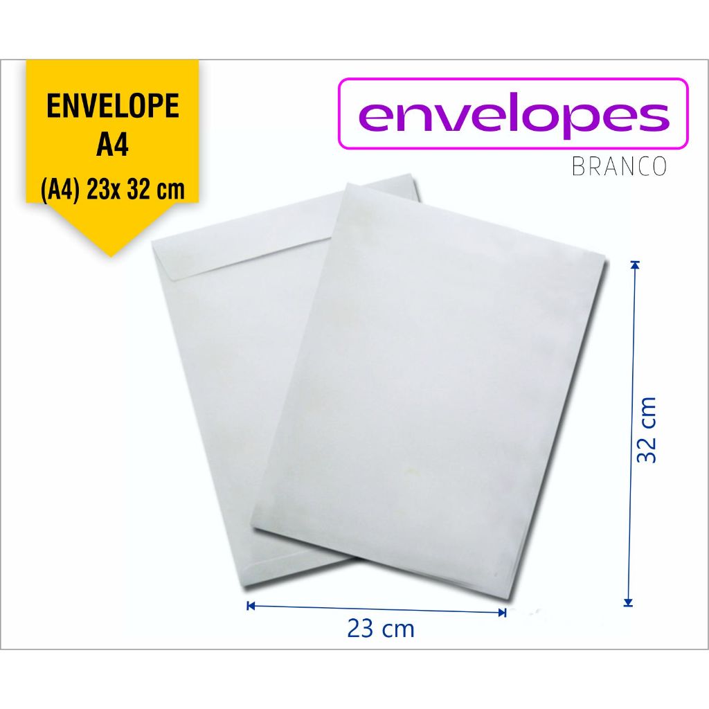Envelope Saco Branco A4 23x32cm pacotes com 15 ou 50 ou 100und | Shopee ...