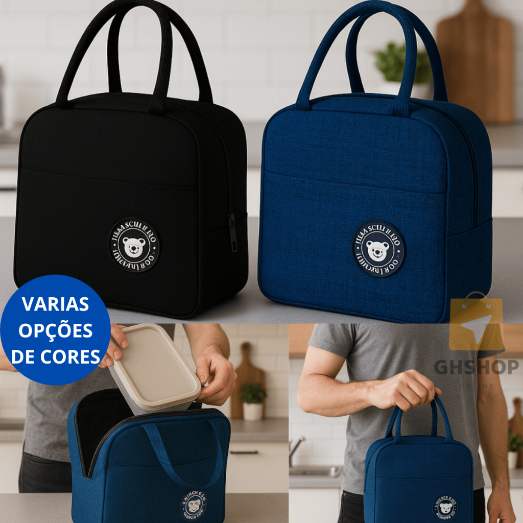 Kit 2 Bolsa Térmica Para Marmita Com Alça Masculina Feminina Azul Preto ...