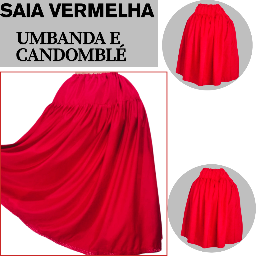 Saia Umbanda e Candomble Pomba Gira Vermelha com renda Premium