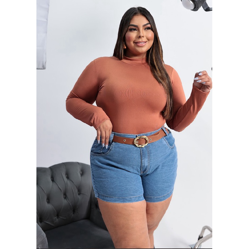 Body Feminino Plus Size Suplex Premium Manga longa com Gola e Fecho ...
