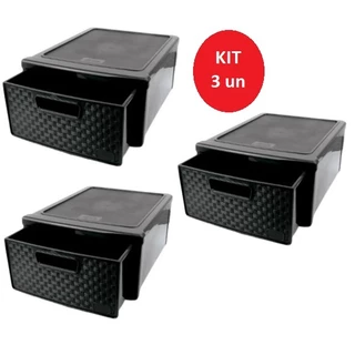KIT 3 Gaveteiros Modular MELHOR PREÇO Decoração Rattan Porta Calçado Empilhável 33x26x14,5cm Preto 254 Nitron