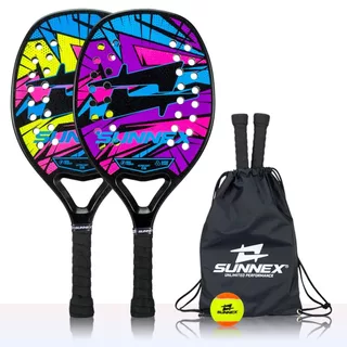 Kit 2 Raquete Beach Tennis + Reforço em Carbono 3k Sunnex Thunder com Capa e Bola em Oferta na Shopee