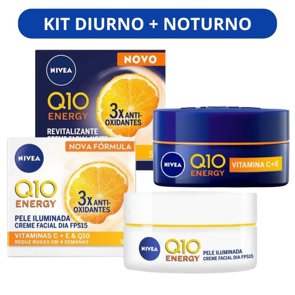 Kit Creme Facial Nivea Q10 Energy Dia FPS15 50G + Creme Facial Nivea ...