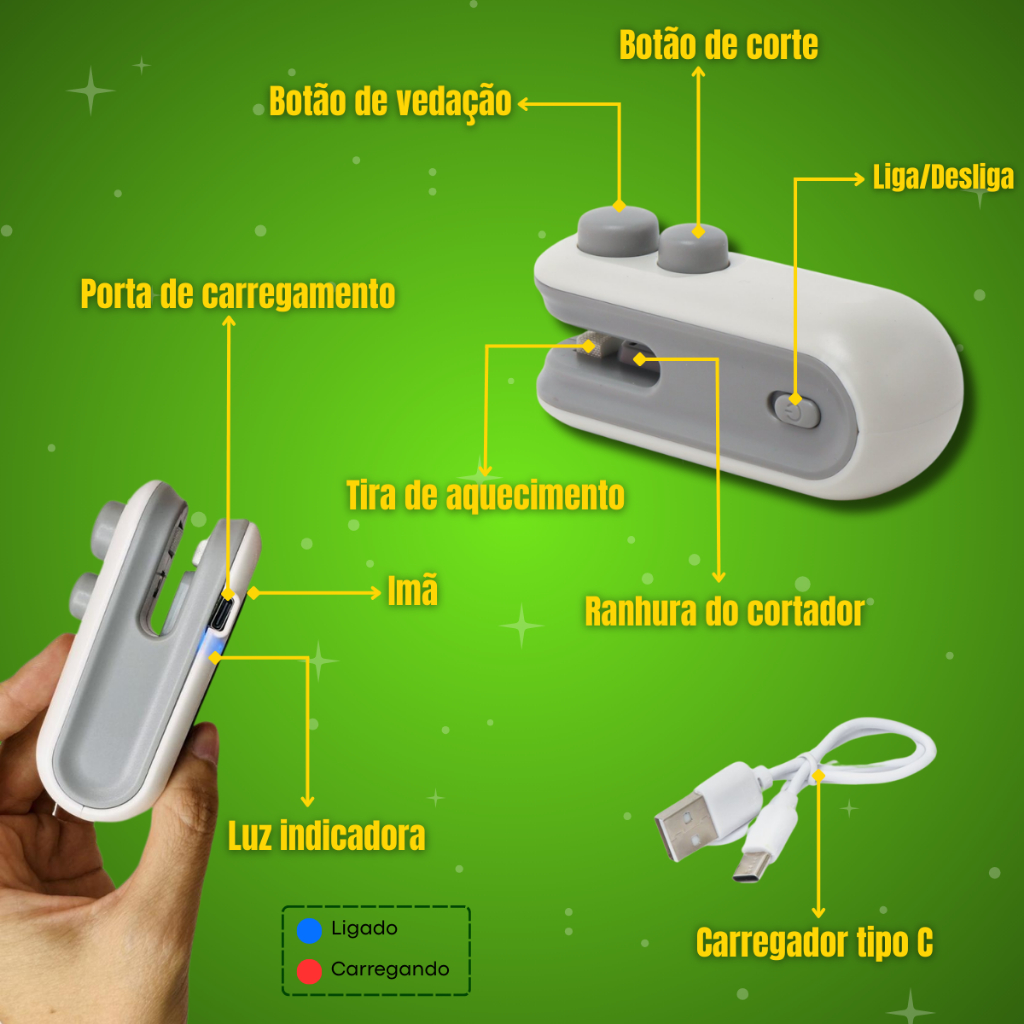 Imagem do produto Mini Seladora Portatil De Embalagem Pl&aacute;stico Recarreg&aacute;vel Para Selagem 4