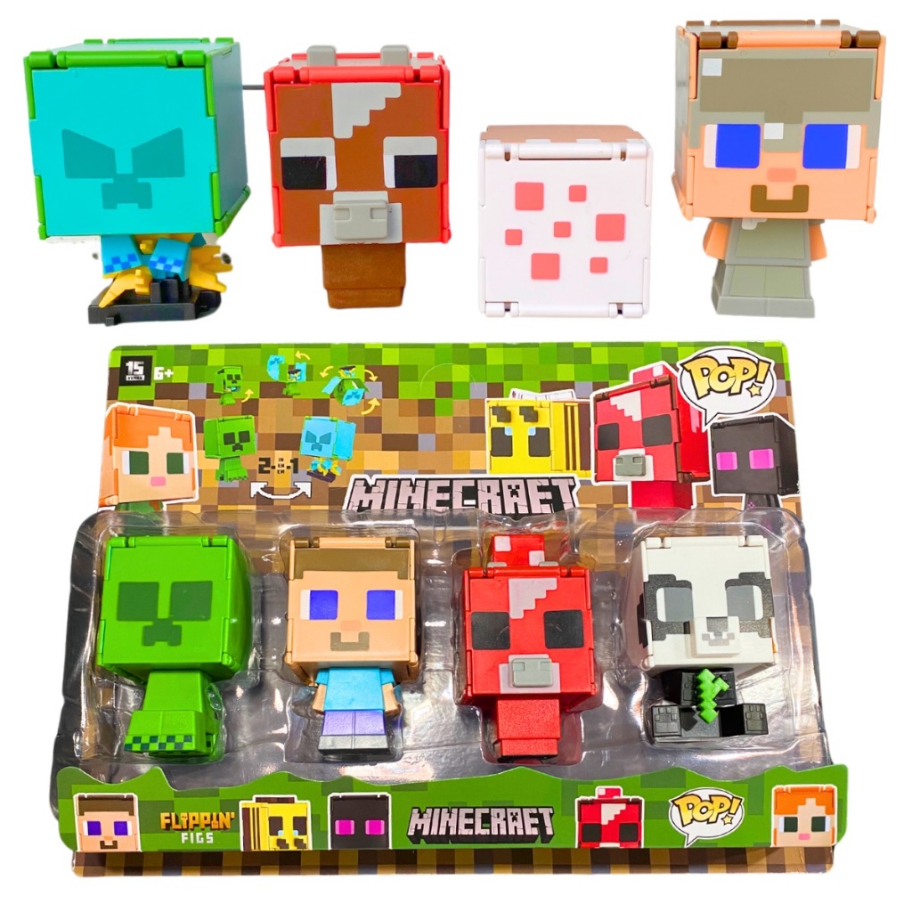 Conjunto 4 Bonecos de Personagens Minecraft Cubos Frente Verso ...