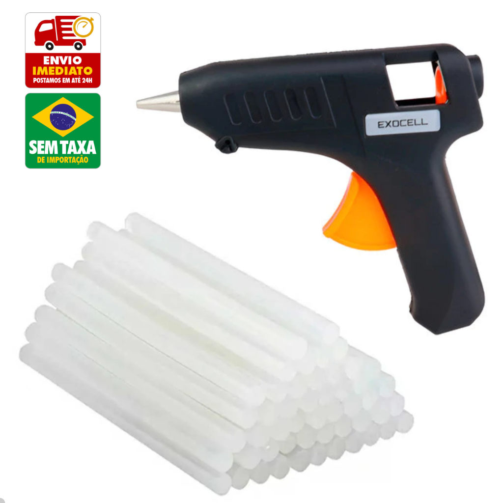 Kit Pistola Cola Quente 40w Bivolt Exocell + 1KG Bastoes Cola Quente Charti EXC6061 6253