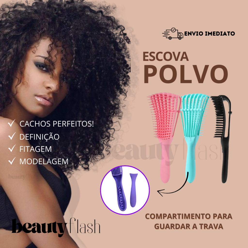 Escova Polvo Beauty Flash Cabelo Cacheado Crespo Desembaraçar Banho ...