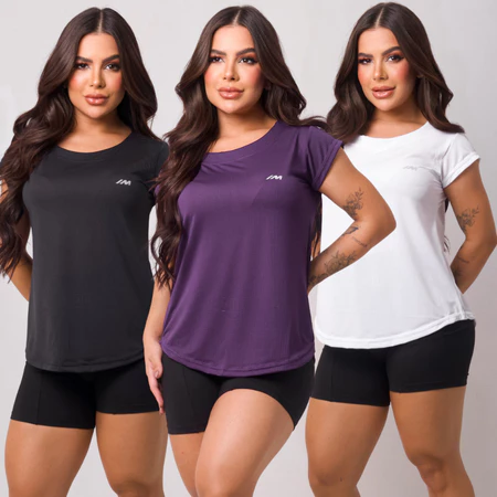 Kit 3 camiseta academia feminina dry fit treino blusa caminhada treino musculação