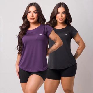 Kit 2 Camiseta Academia Feminina Dry Fit Camisa Blusa Caminhada Musculação Treino Baby Look
