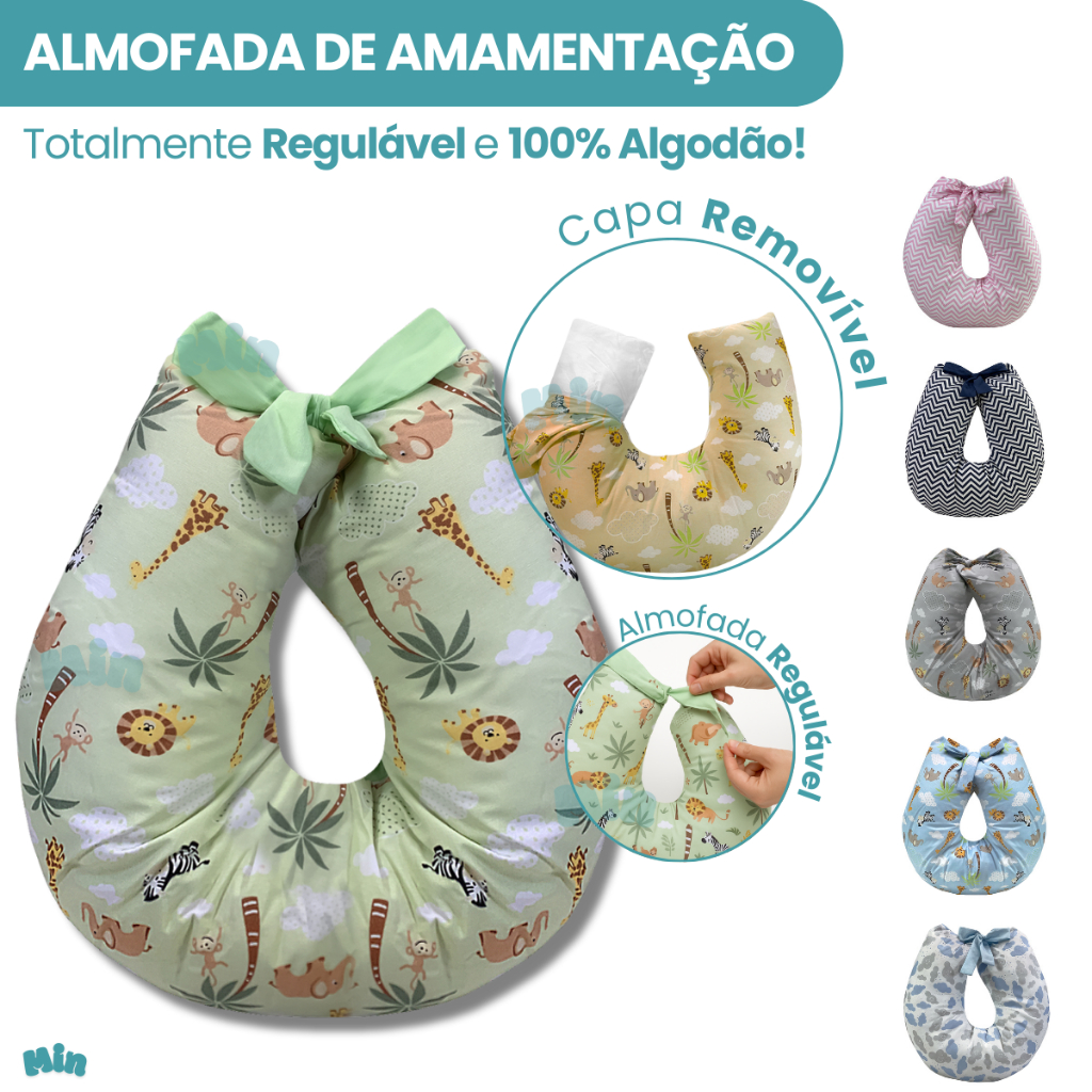Almofada Para Amamentação Com Zíper Capa Removível Estampado Laço Regulável