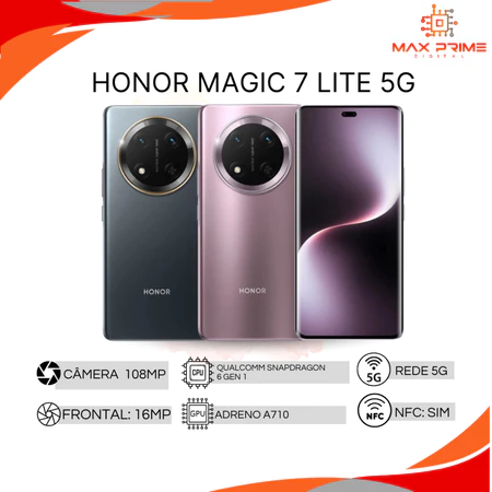 Honor Magic 7 Lite 5G 512GB 12GB RAM Câmera 108MP Processador Snapdragon 6 Gen 1 Bateria 6600mAh Versão Global
