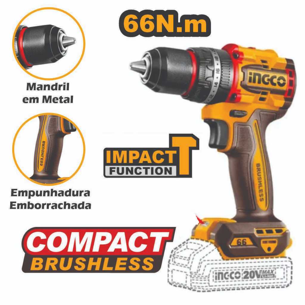 Parafusadeira e Furadeira 66N Função Impacto e Maleta Completa de