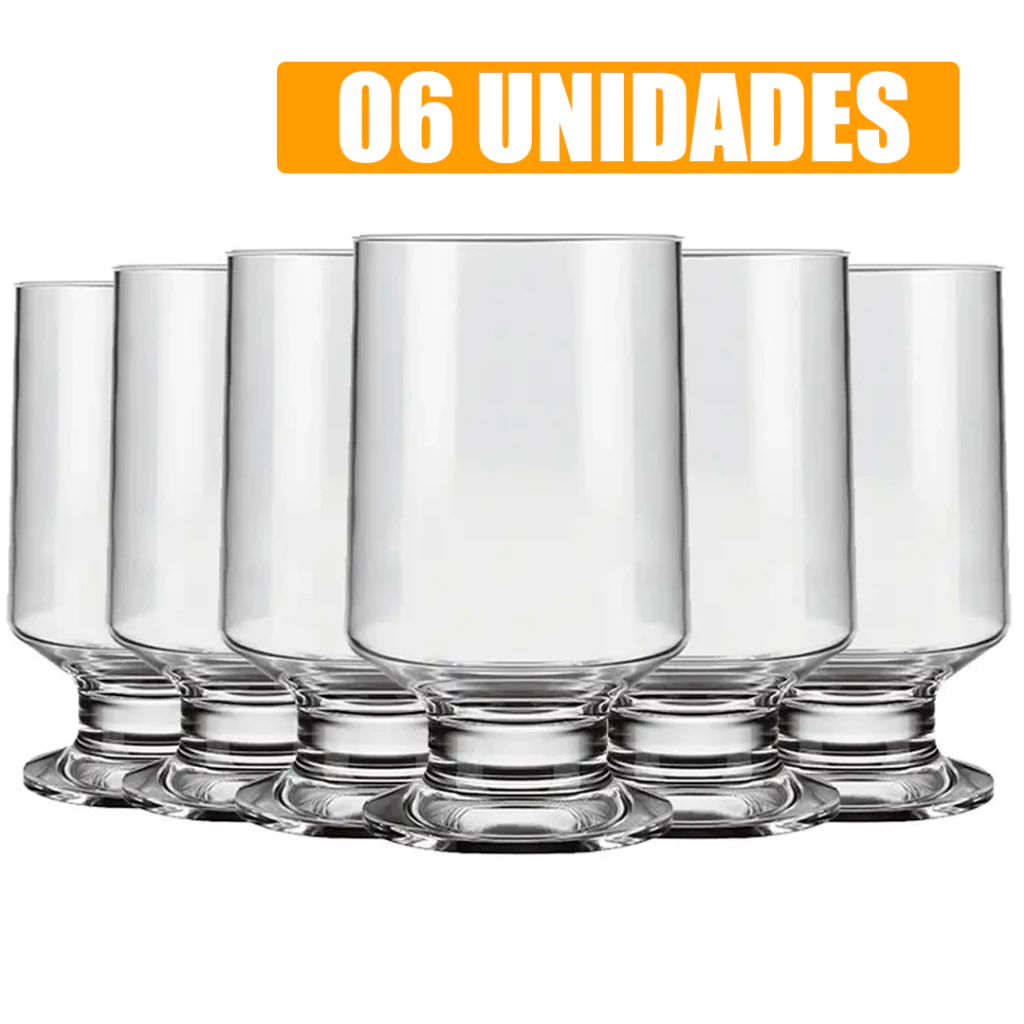 Kit 06 Taças de Vidro Resistente Água Sucos Drink Copo Casual Eventos SM 260ml - Nadir Gourmet