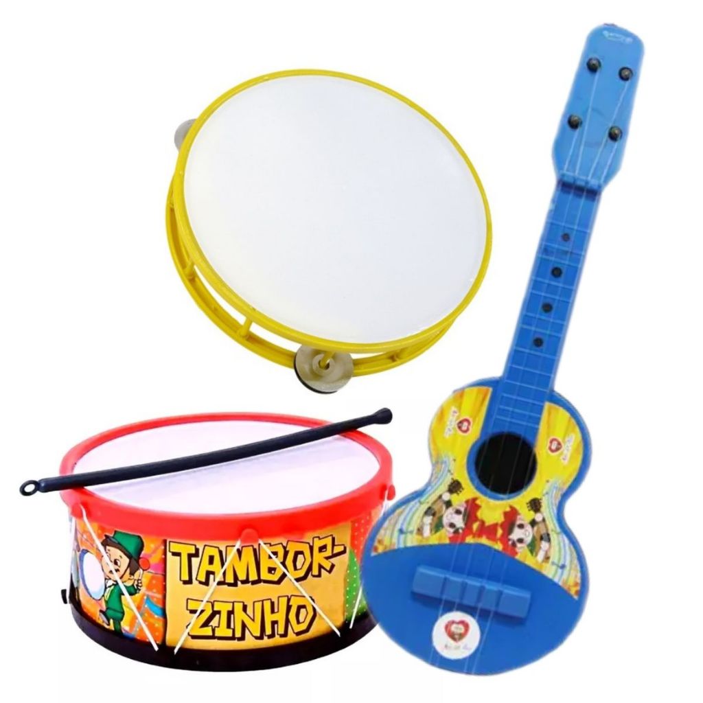 Kit Musical Infantil Brinquedo Tambor + Pandeiro + Viola
