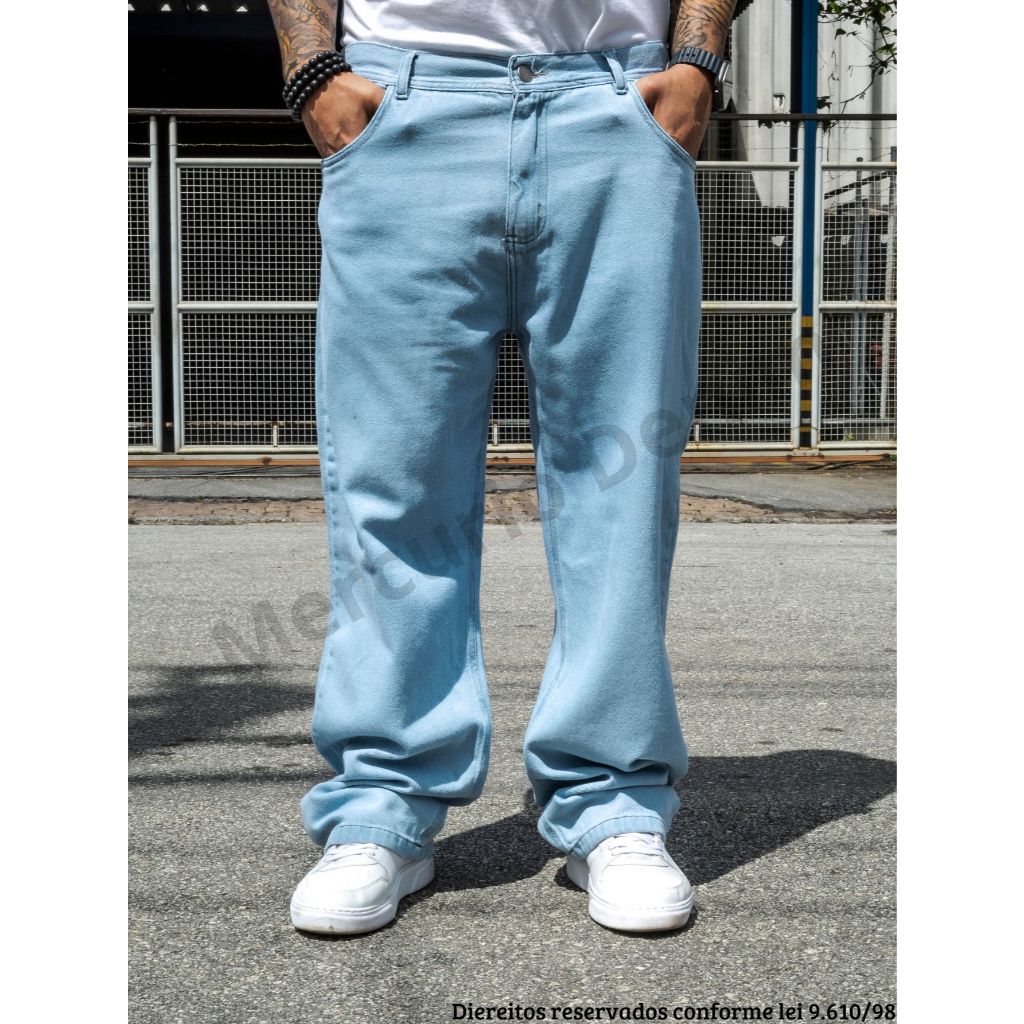 Calça Jeans Masculina Balão Bag Skatista Boca Larga Streetwear 100% ...