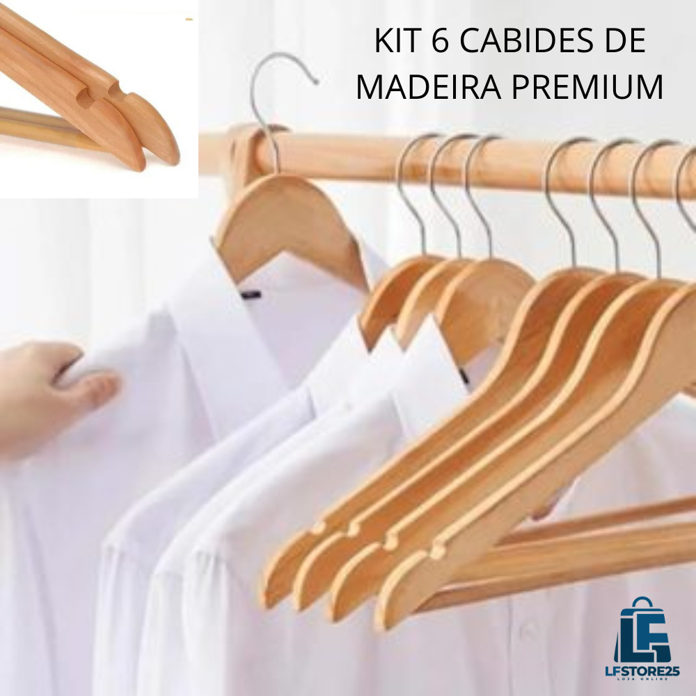 Kit 6 Cabides Madeira Resistentes Para Guarda Roupa Cabide Para Loja ...