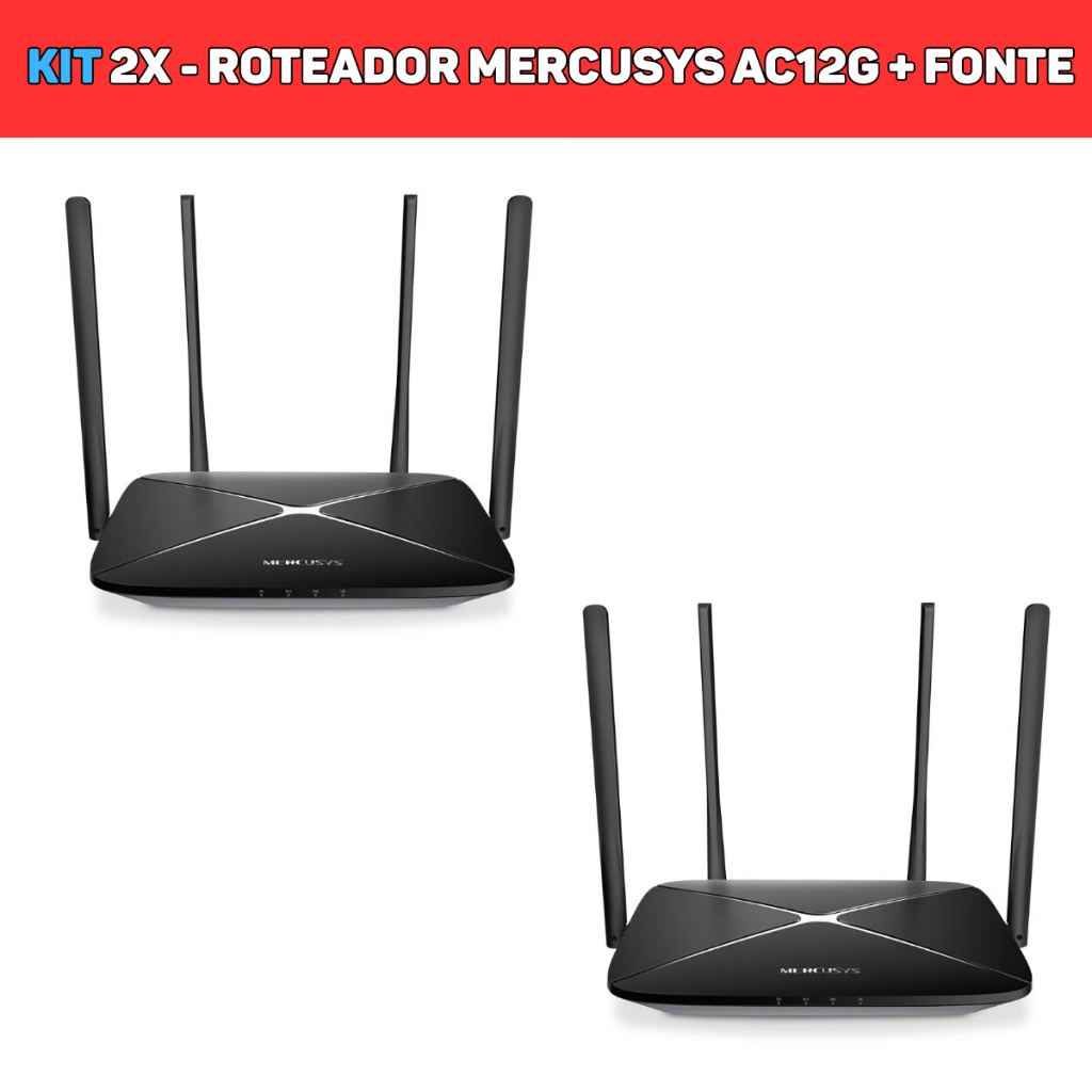 KIT 2 Roteador Mercusys AC12G Dualband Portas Giga AC1200 ( Recondicionado ) + Fonte