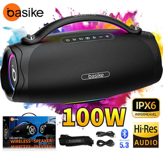 BASIKE Caixa de som 100W bluetooth portátil IPX6 RGB TWS HiFi Usb Pen Drive em Oferta na Shopee