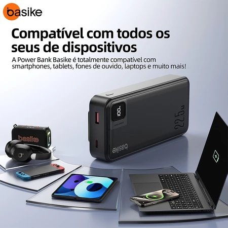Basike Carregador Portátil Power Bank 20000mAh Bateria Externa Para iPhone Samsung