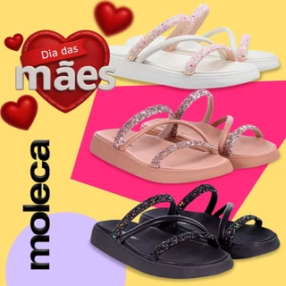Sandália Papete Moleca Feminina Brilho Ultraconfort Chinelo Slide Rasteirinha Strass Confortável EVA