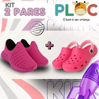 Kit 2 Pares: Tênis Calce Fácil Colors Ploc + Babuche Pink em Oferta na Shopee