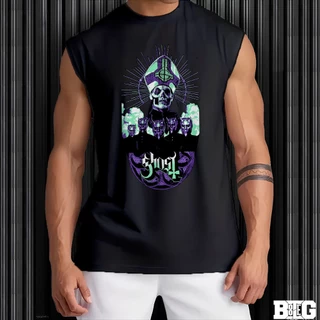Camiseta regata machao oversized masculino banda ghost em algodao unissex Longline