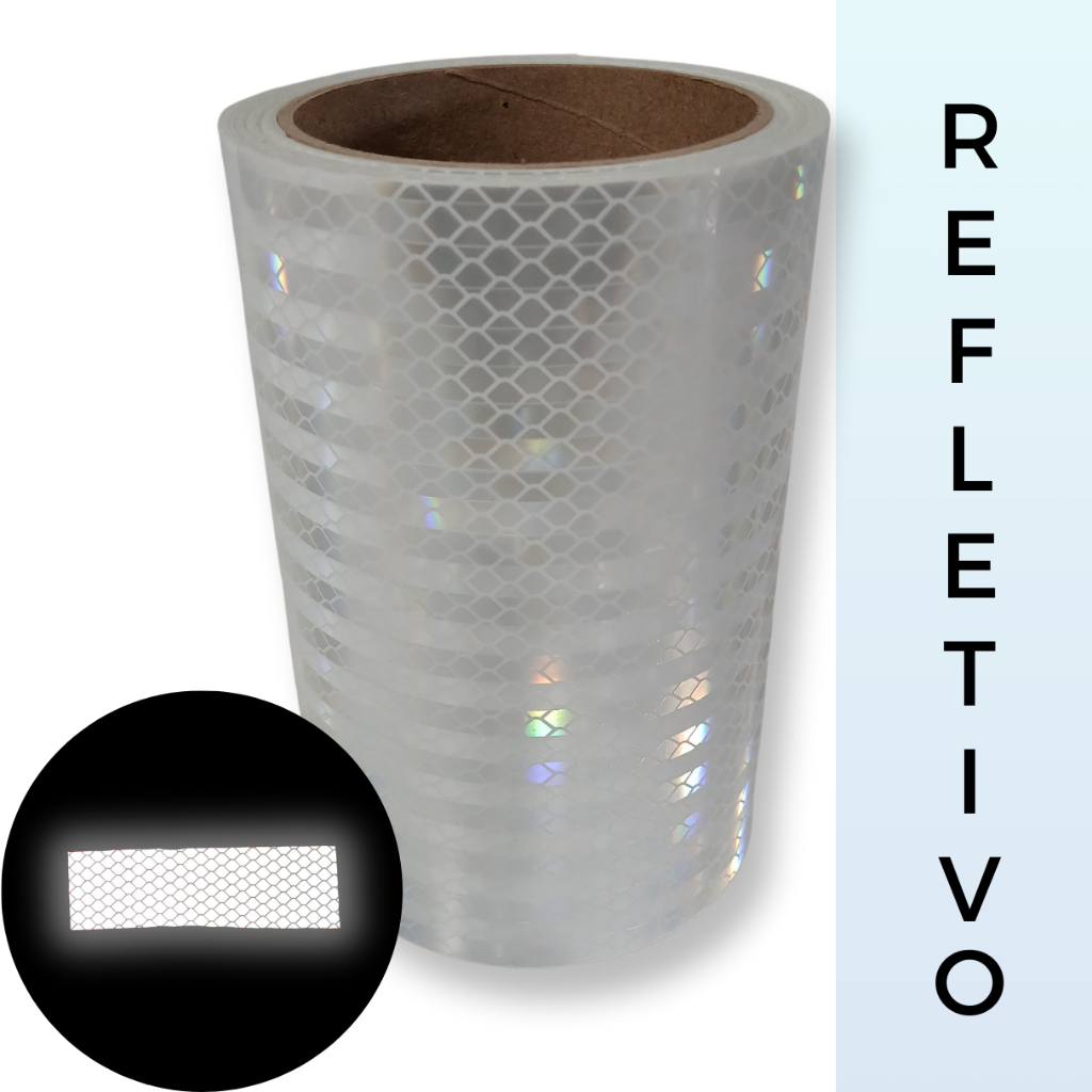 Faixa Adesivo Refletivo Prismatico (Branco 20cm x 1m) Fita Luminosa ...