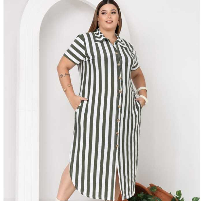 Vestido Chemise Midi Feminino Plus Size Elegante para Festa