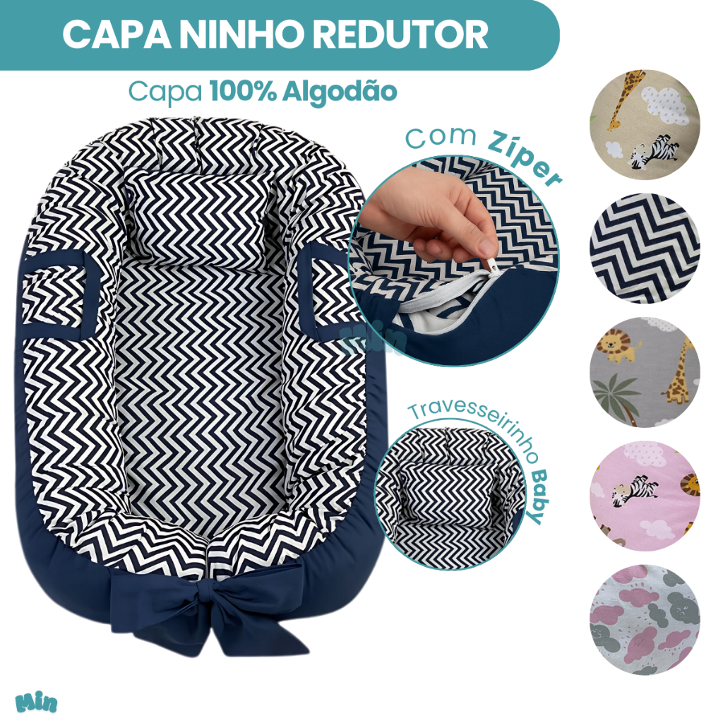 Capa Ninho Redutor Para Bebe Várias Estampas Com Zíper + Travesseiro ...