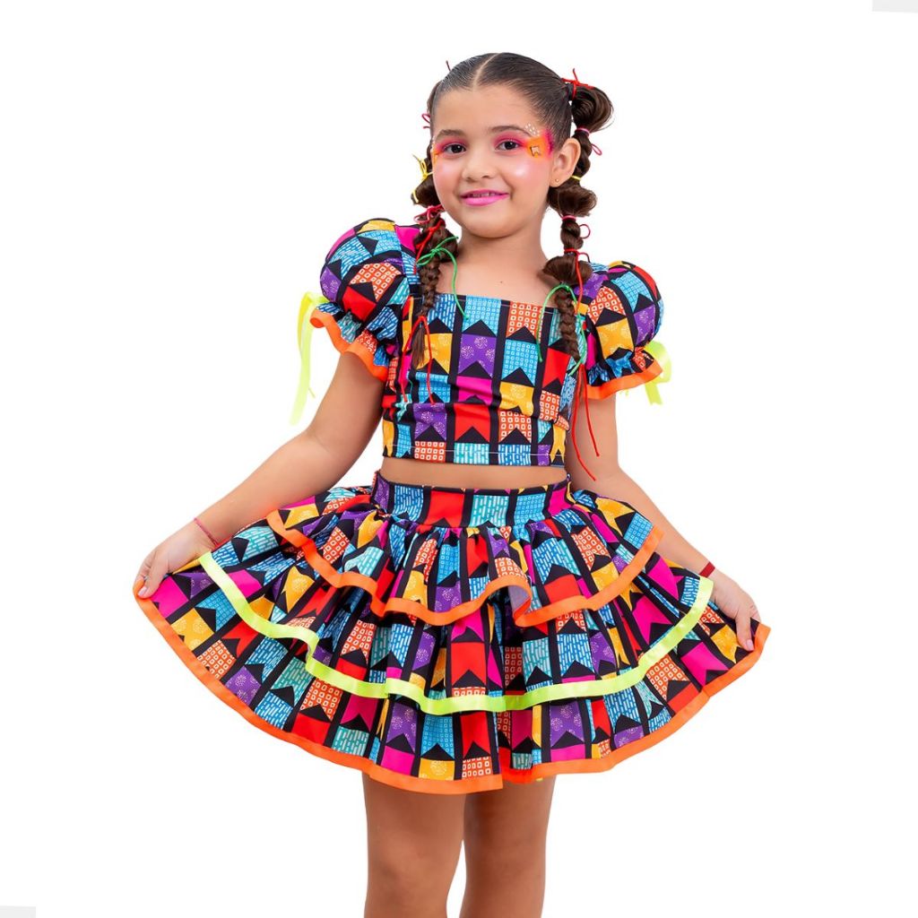 Conjunto Blusa e Saia Rodada Junino Menina Infantil Criança Festa ...