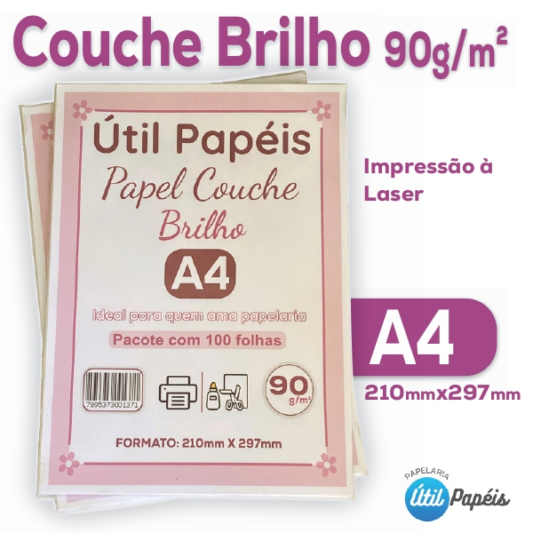 Papel Couche 90g Pacote com 100/200/500 folhas - Folha Branca lisa ...