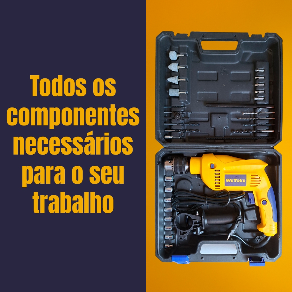 Furadeira Eletrica Impacto 110v Wetoke 1050w 2800rpm 13mm Profissional Empunhadura Emborrachada