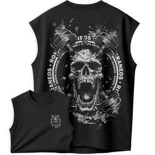 Regata Oversized Masculina Academia | Rompe Crâneos | Estampa Brutal Caveira e Peso Hardcore Camiseta